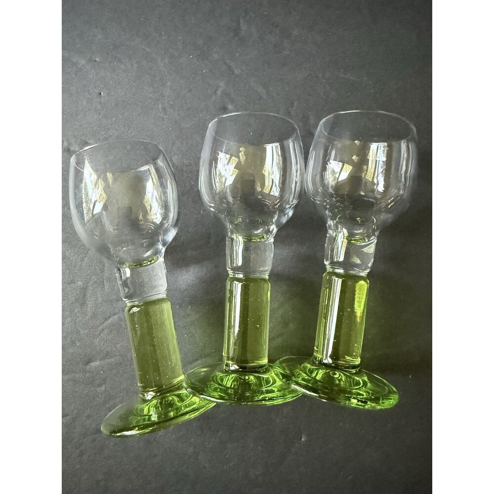 Bormioli Rocco Italy Glasses Limoncino Cordial Glasses Set (3) Green Stem MCM - Picture 5 of 7